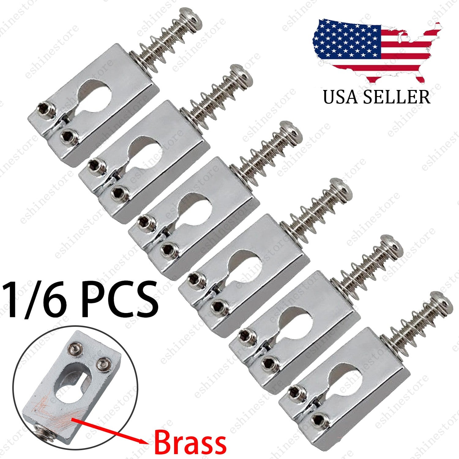10.5mm Brass Tremolo Bridge Saddles Replacement for PRS Style Guitar - Chrome