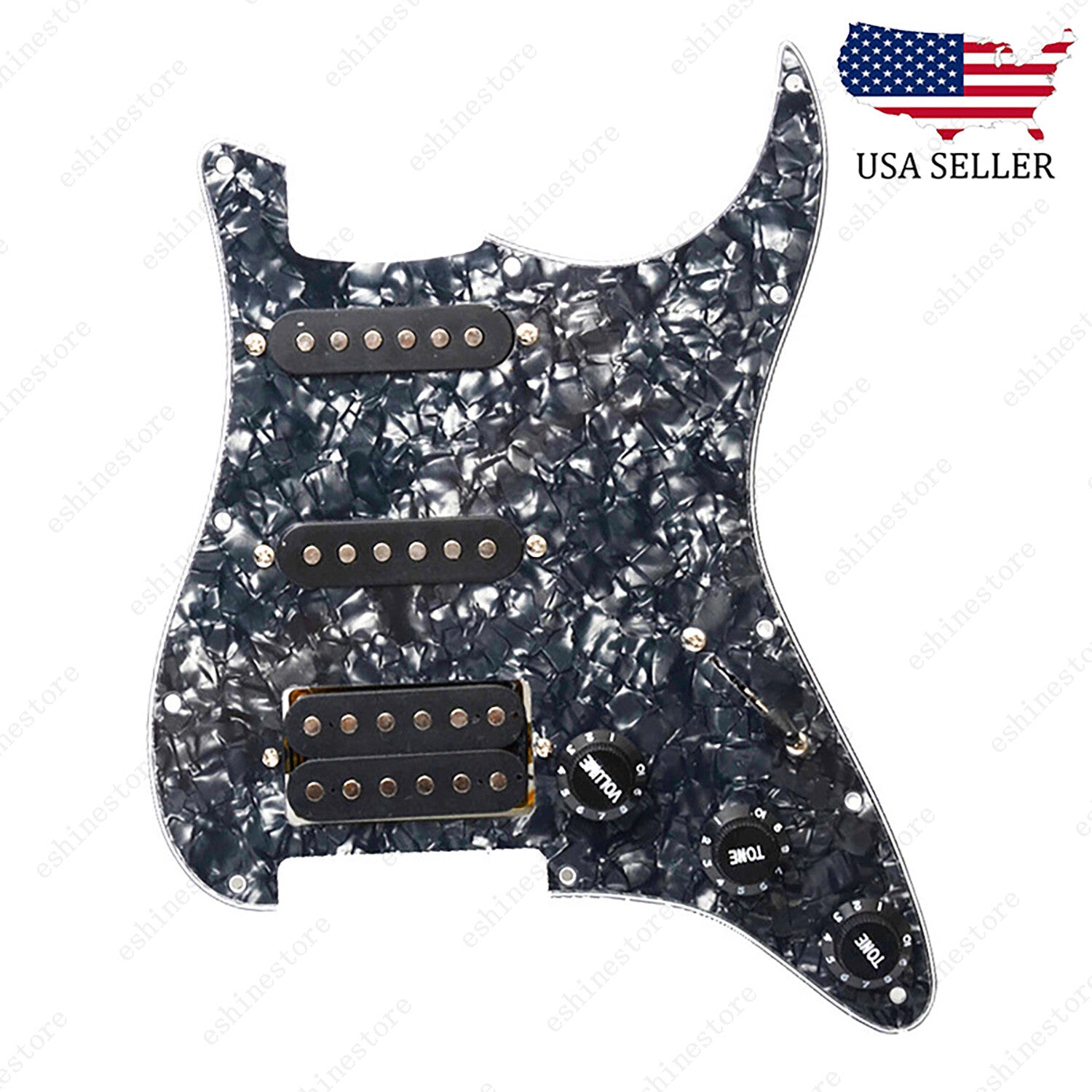 Loaded Strat Pickguard Prewired SSH Pickguard with Ceramic Pickups Black Pearl B