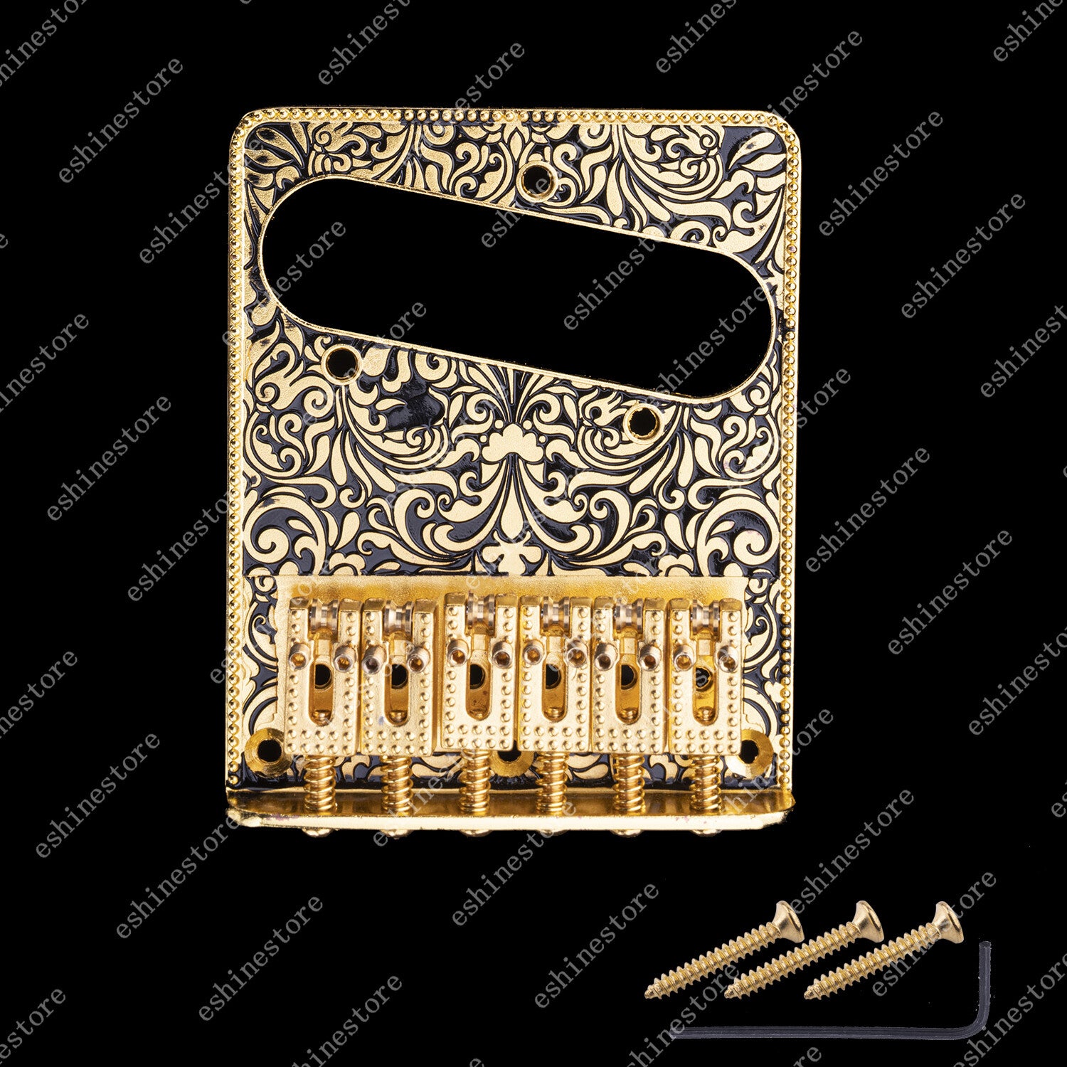 Electric Guitar Bridge 6 String Brass Roller Saddle Carved Plate for Fender Tele