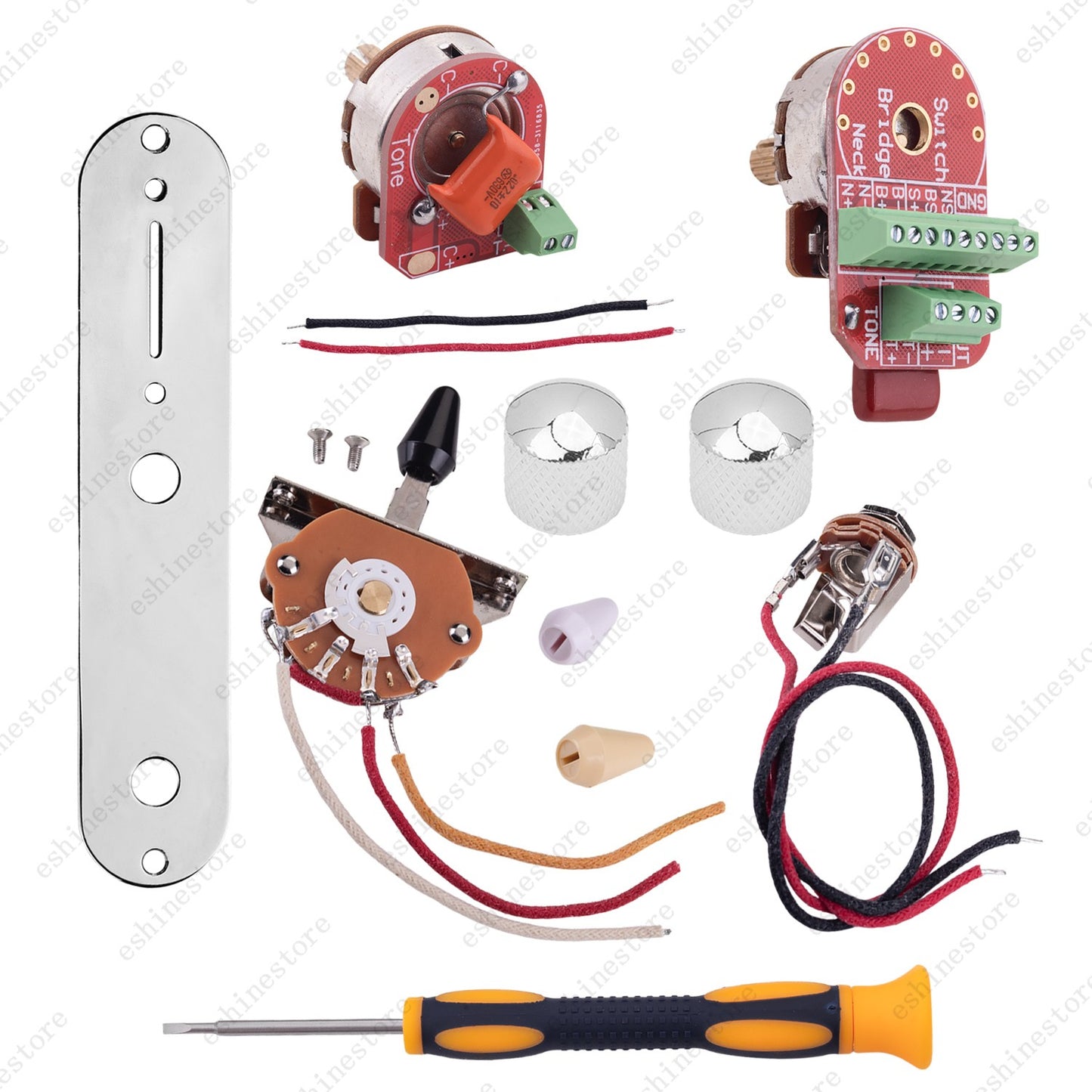 Solderless Brass shaft Pots Control Plate 3-Way Switch Wiring Harness for Tele
