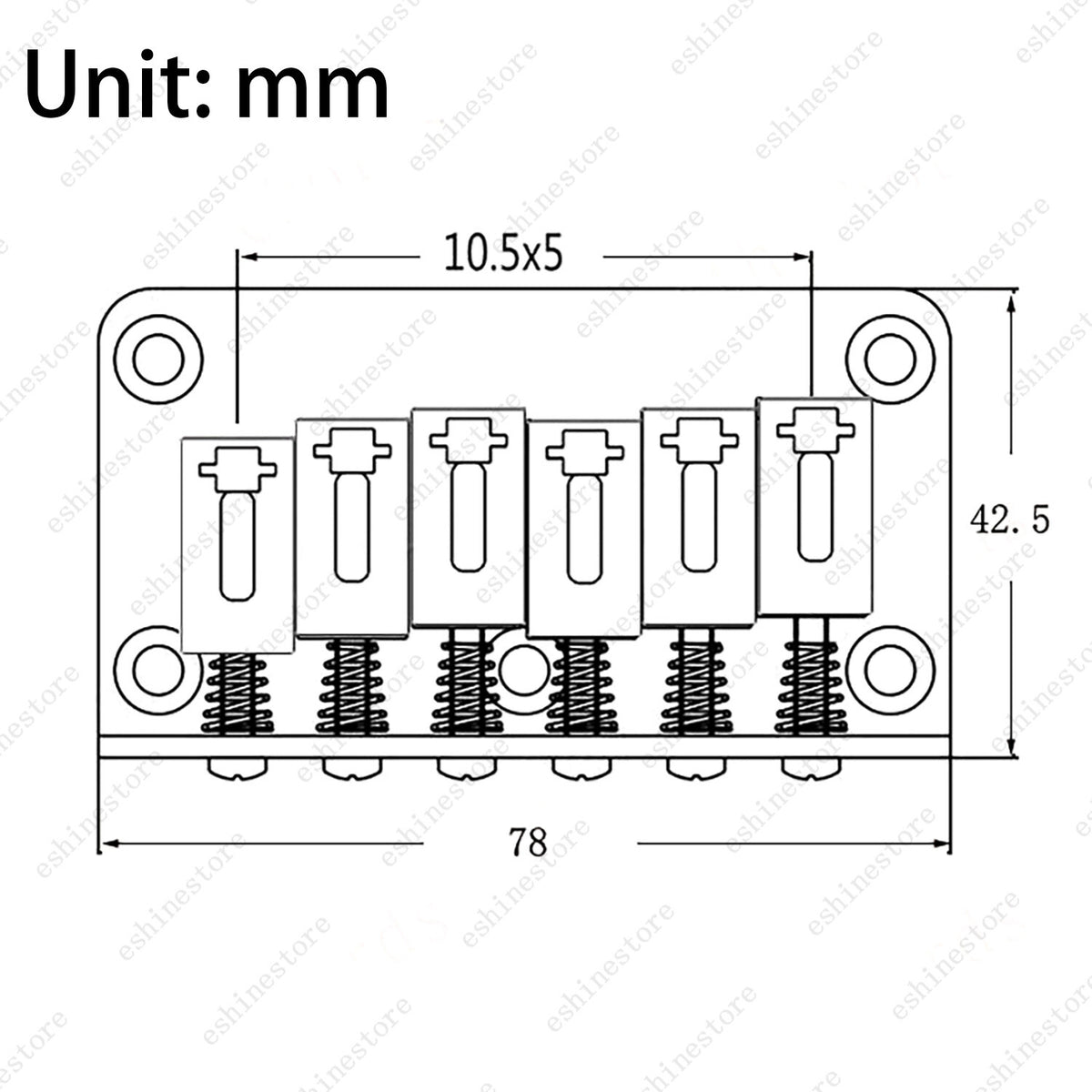 6 String 78mm Guitar Roller Bridge Fixed Hardtail Bridge Top Load Tailpiece