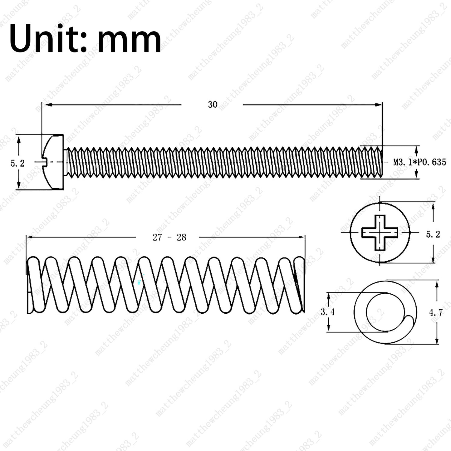 4 Pcs Guitar humbucker pickup Height Adjustment screws and springs-1/8''