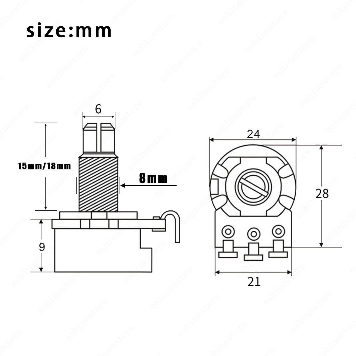 Guitar Potentiometers Pots Volume Tone A250k/B250k/A500k/B500k Brass Short Shaft