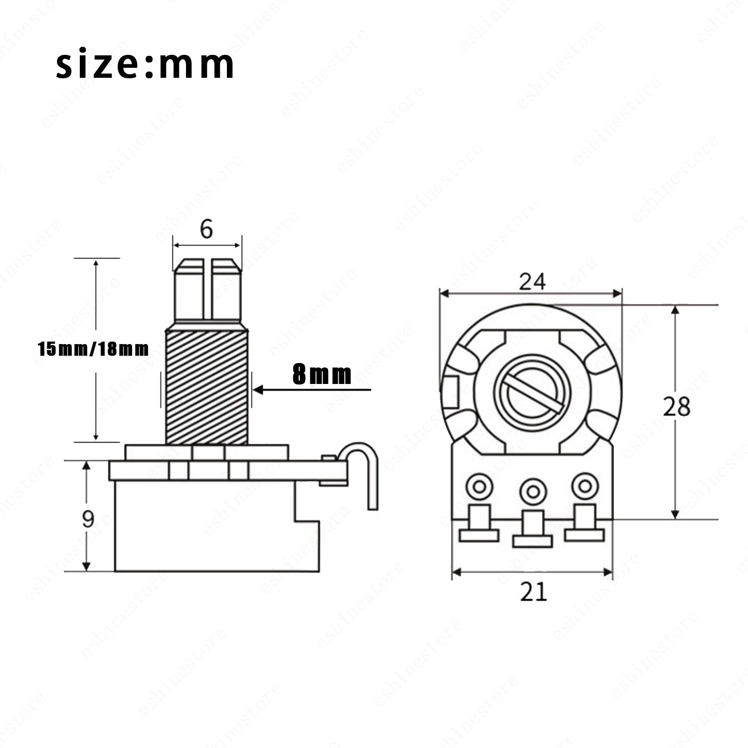 Guitar Potentiometers Pots Volume Tone A250k/B250k/A500k/B500k Brass Short Shaft