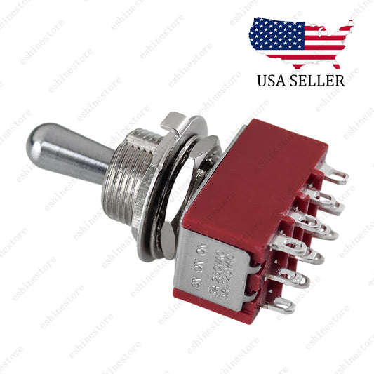 Guitar/AMP Fat Bat Toggle Switch 3 Way ON/ON/ON DPDT 12 Pins Sealed - Red