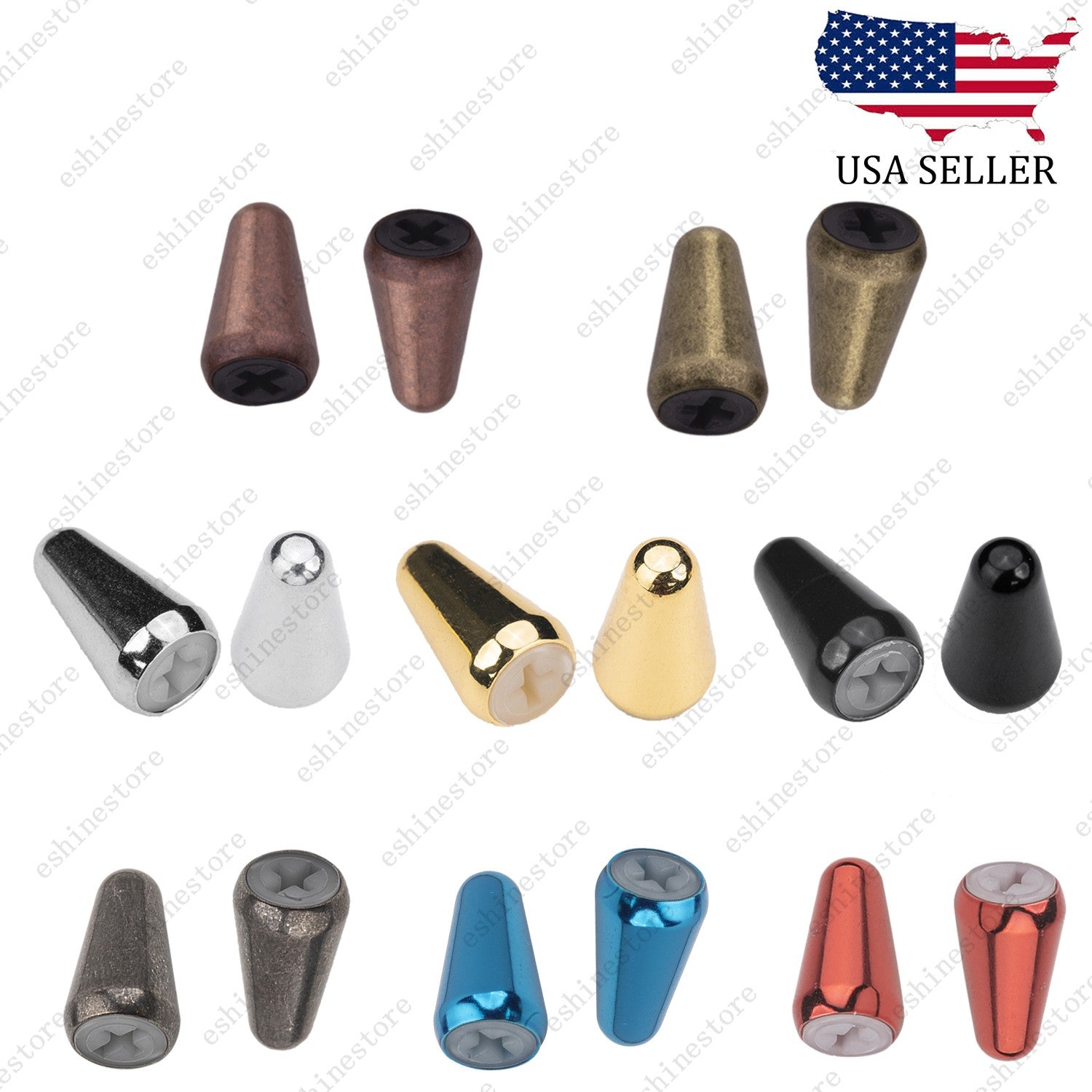 2 Pcs Guitar 3-5 Way Switch Metal Tip Cap Switch Knob For Fender Stratocaster