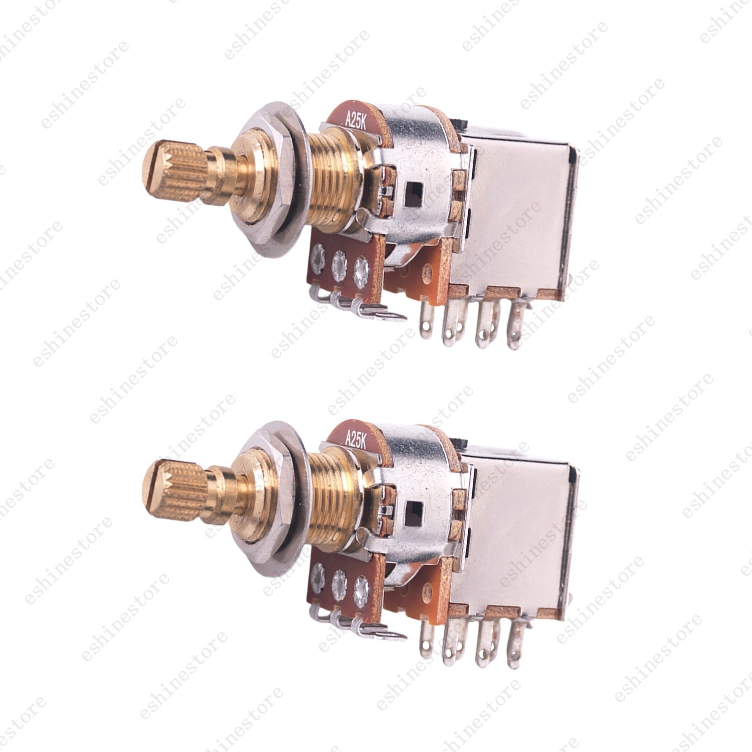 2 PCS Full Brass 18MM Long Shaft Pots Push-Push Switch A25K/B25K/A50K/B50K