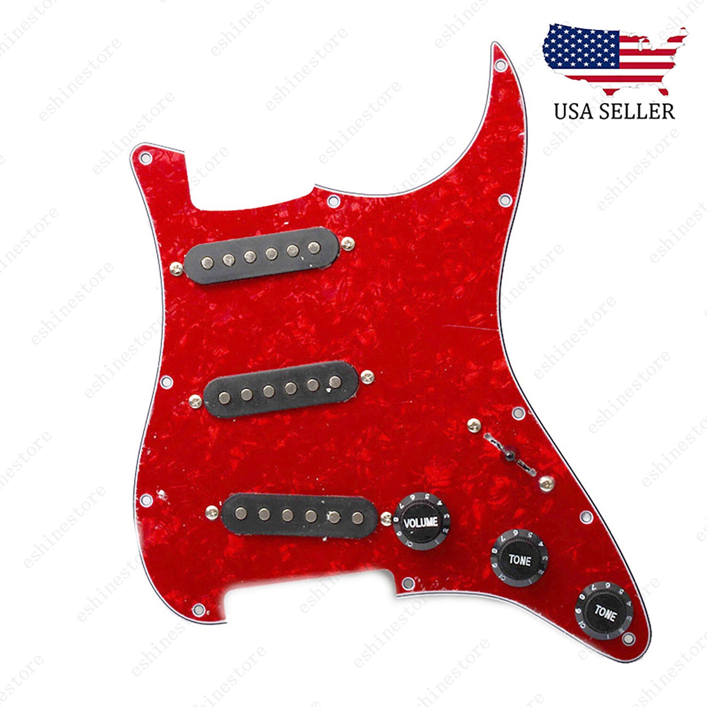 Loaded Strat Pickguard Prewired SSS Pickguard with Ceramic Pickups Red Pearl B