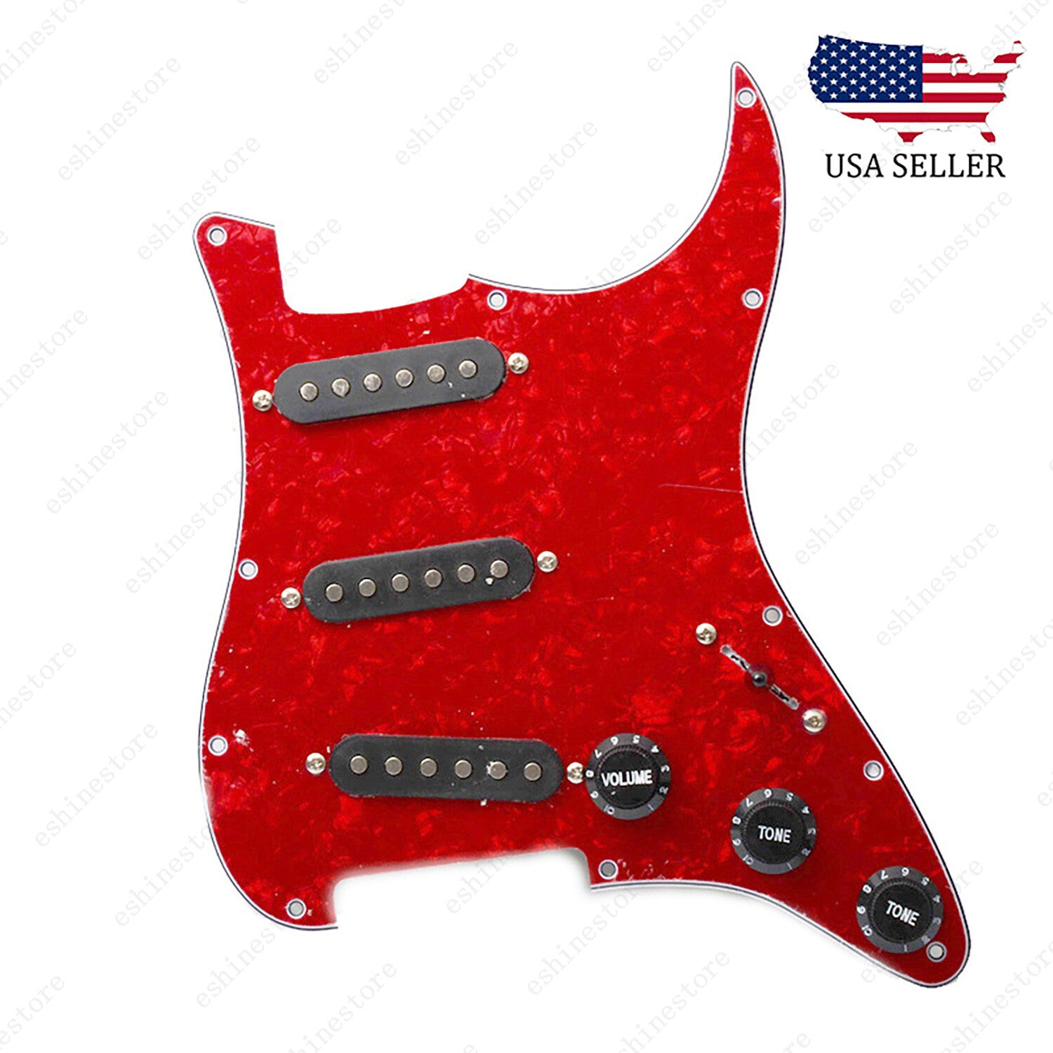 Loaded Strat Pickguard Prewired SSS Pickguard with Ceramic Pickups Red Pearl B