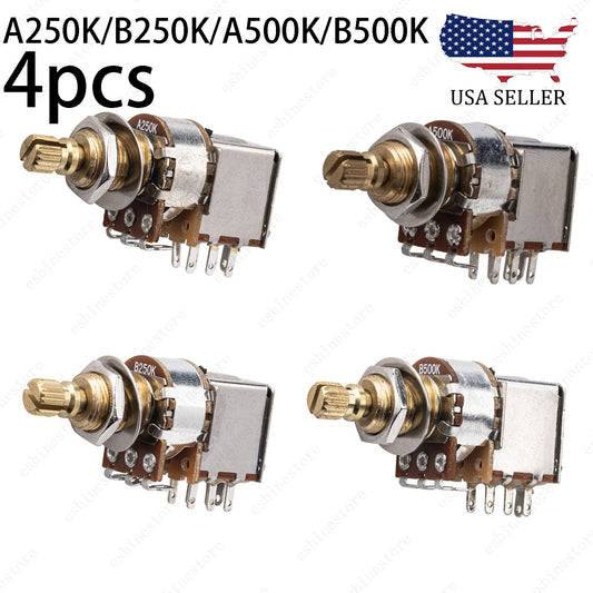 4 Pcs 18-Split Brass Long Shaft Pot Push-Push Switch AB/250K/500K For Les Pau SG