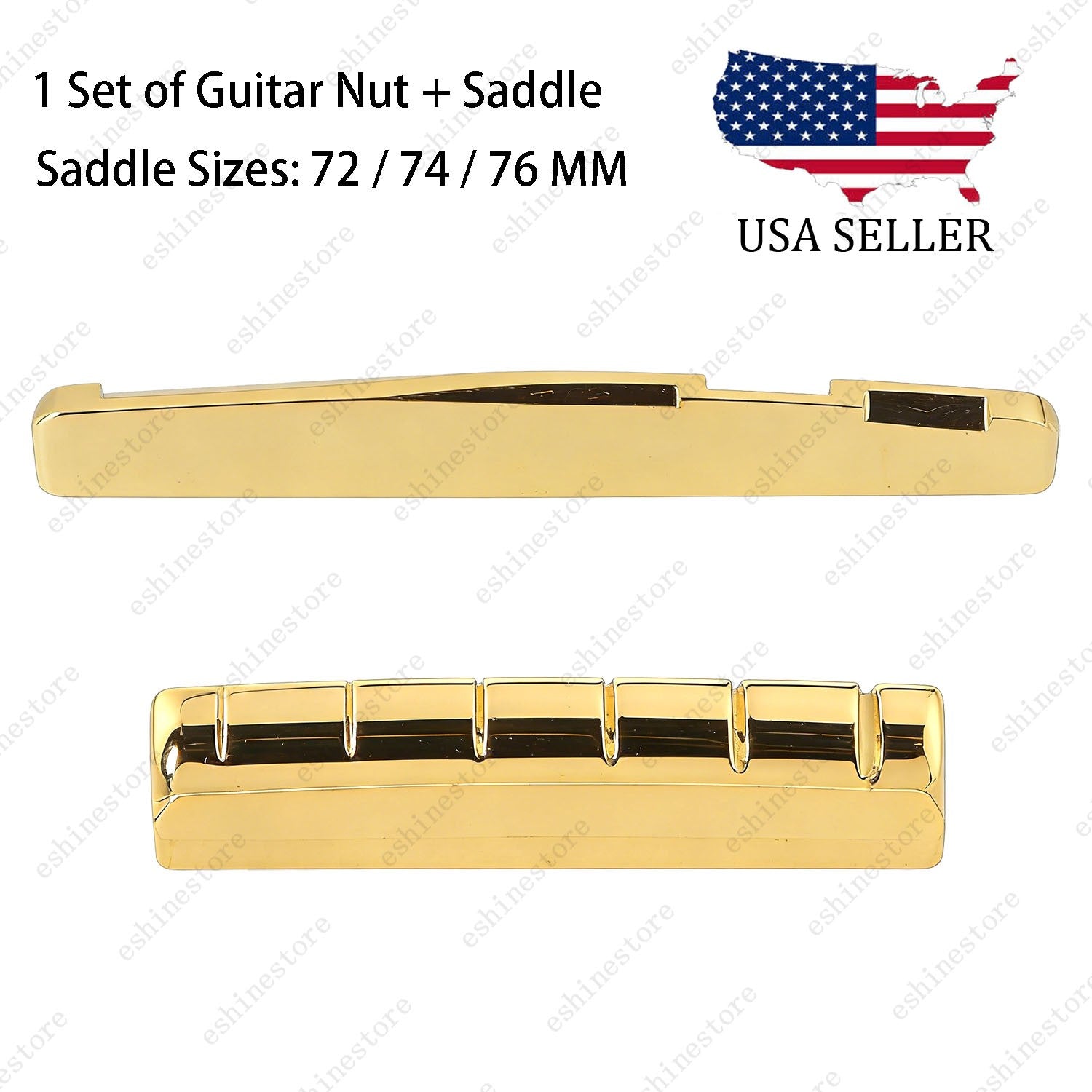 A Set of 6 String Acoustic Folk Guitar Brass Pre-Slotted Nut&Saddle(72/74/76MM)