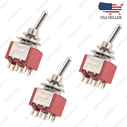 3 Pcs DPDT Red 2 Way 6 Pin ON ON Guitar Mini Toggle Switch Car/Boat Switches