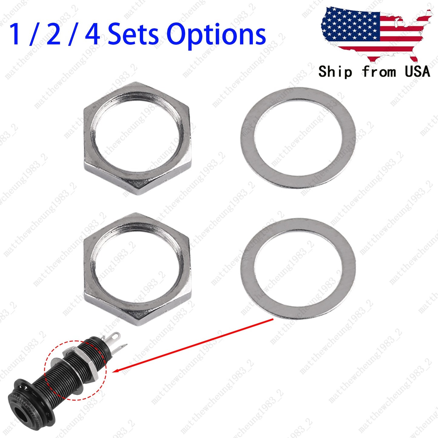 1/2/4pcs M12x0.75 Jack Socket Nut & Washer for Electric Guitar/Bass Replacement