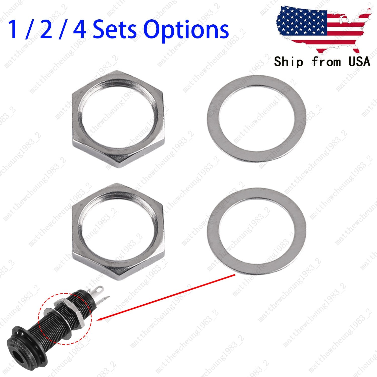 1/2/4pcs M12x0.75 Jack Socket Nut & Washer for Electric Guitar/Bass Replacement