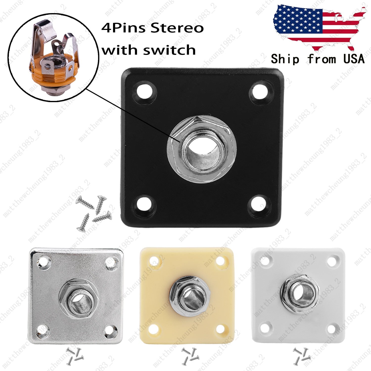 1 x Guitar Square Output Jack Plate Socket w/ Screws for Les Paul Epi - 4 Colors