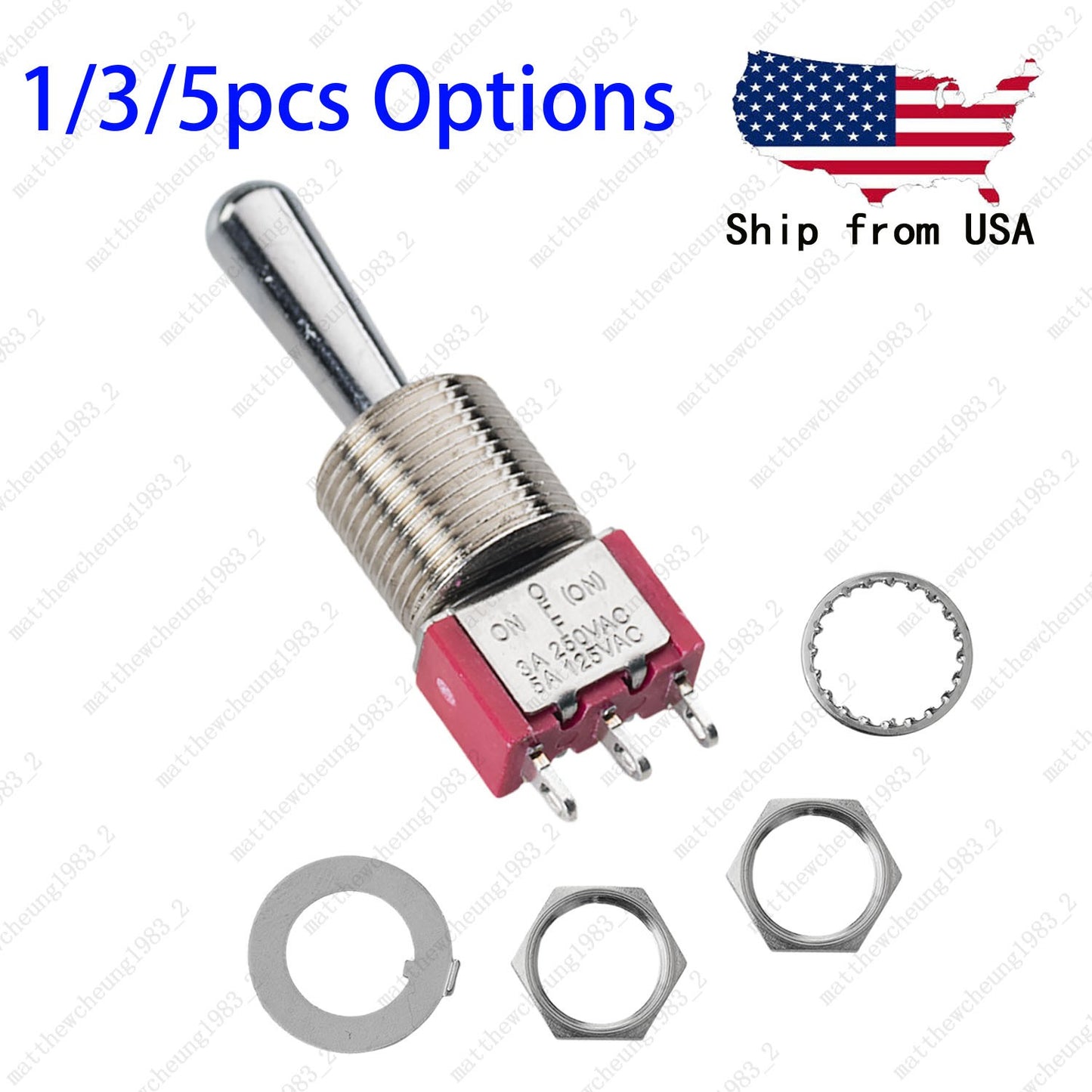 1/3/5pcs Guitar Momentary SPDT 3Pin 3-Position (ON)-OFF-ON Fat Bat Toggle Switch
