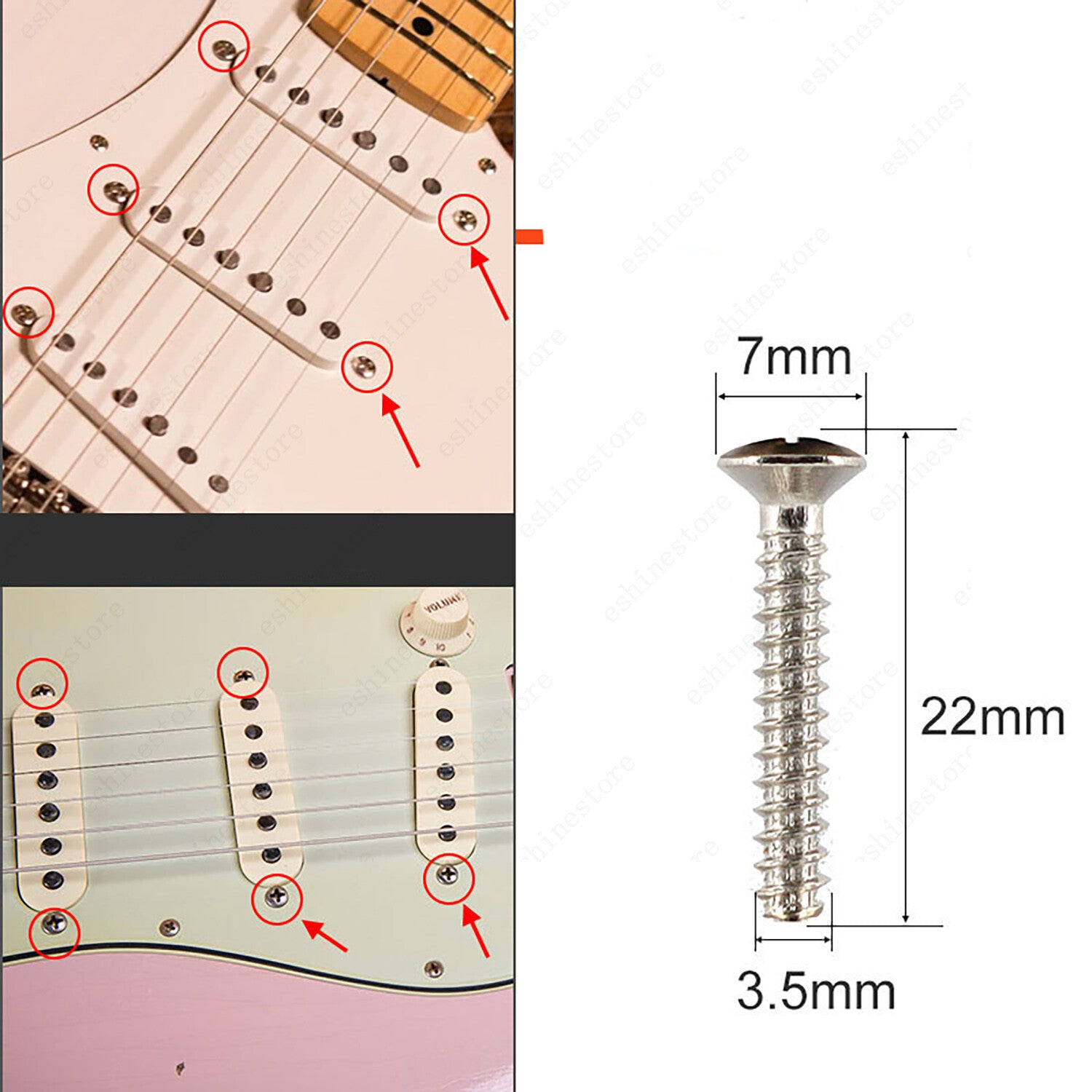 6x Single coil pickup mounting Countersunk Head Screws & Springs MulitColors