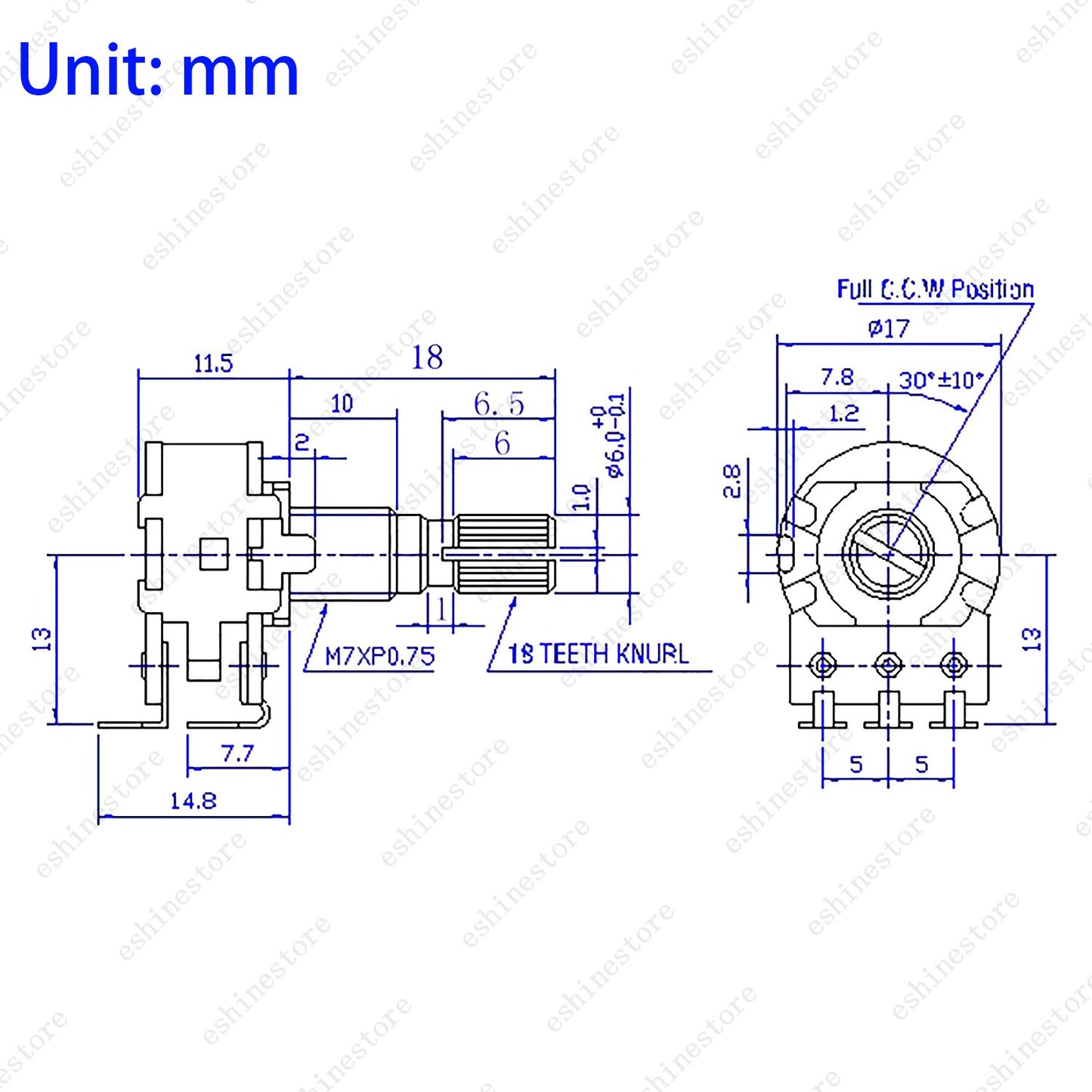 1/3/5/10x Dual MN25K Blend/Balance Control Pot 18mm Split Shaft Potentiometer