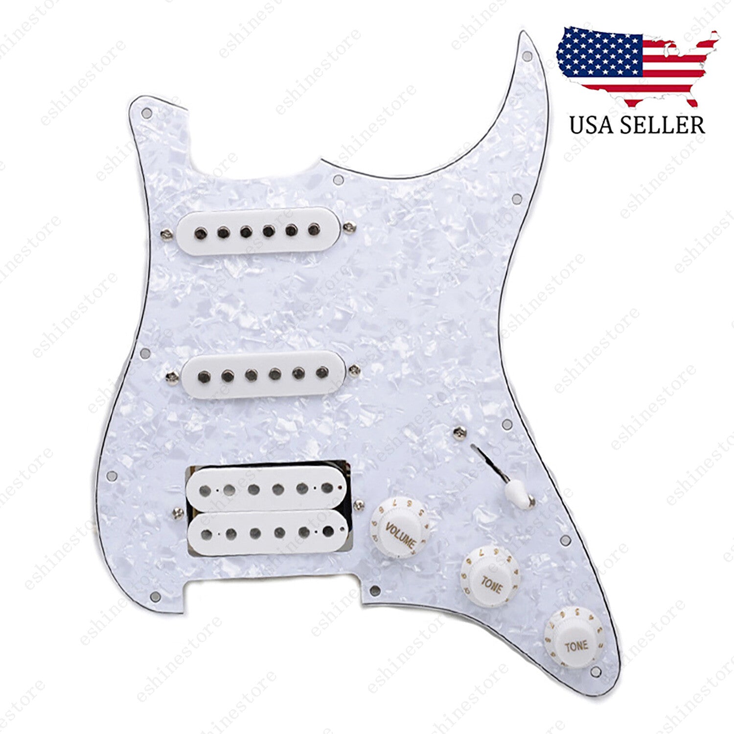 Loaded Strat Pickguard Prewired SSH Pickguard with Ceramic Pickups White Pearl W