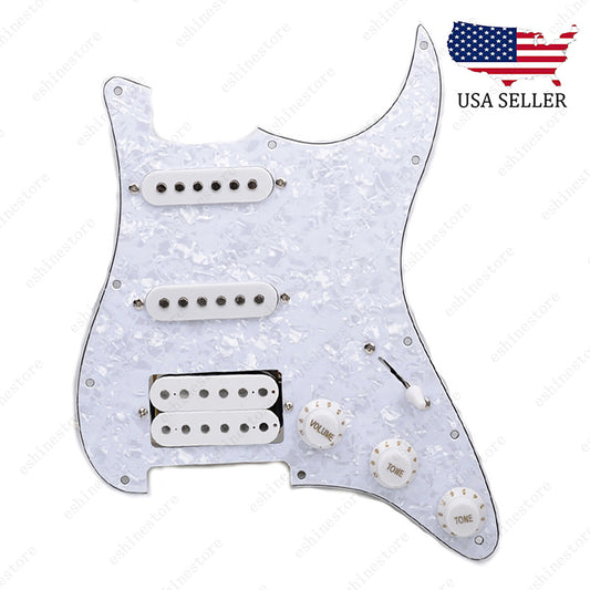 Loaded Strat Pickguard Prewired SSH Pickguard with Ceramic Pickups White Pearl W