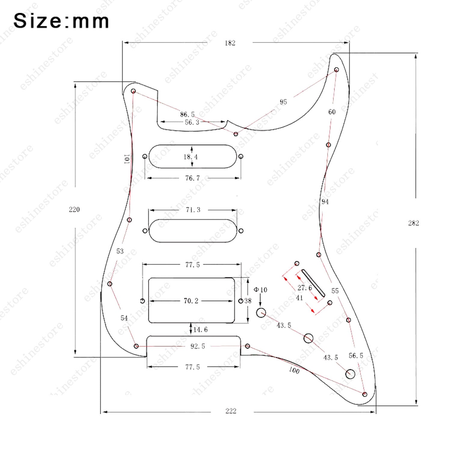 11-Hole Metal Matte Aluminum Anodized ST HSS Pickguard For Fender Strat Black