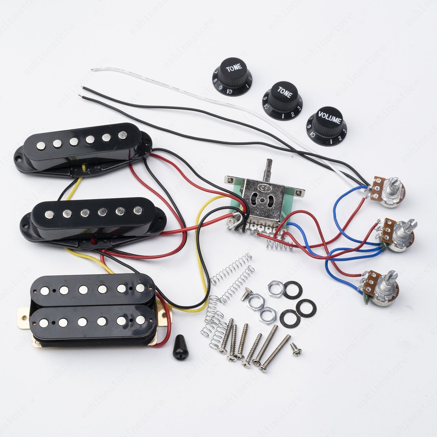 Electric Guitar SSH Pickup Wiring Harness Prewired Kit 500K Pots for ST- Black