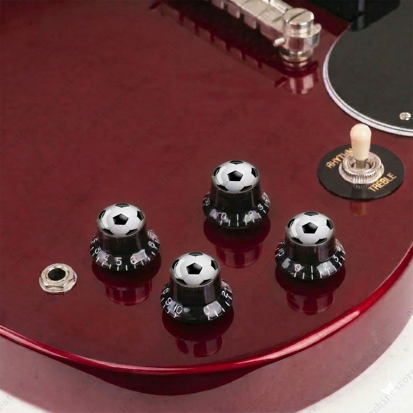 Electric Guitar Reflector Knob w/ Soccer Design Cap Top Hat Knob for Les Paul SG