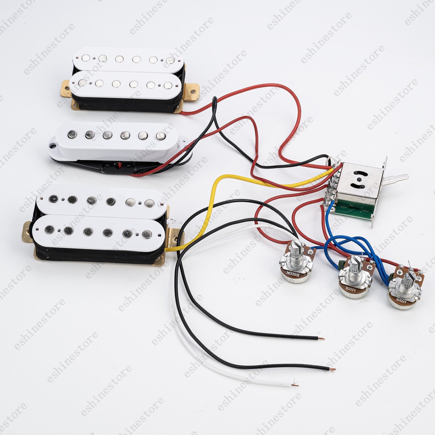 5-Way Guitar HSH Pickup Wiring Harness Prewired 2T1V 500K Pots for Start- White