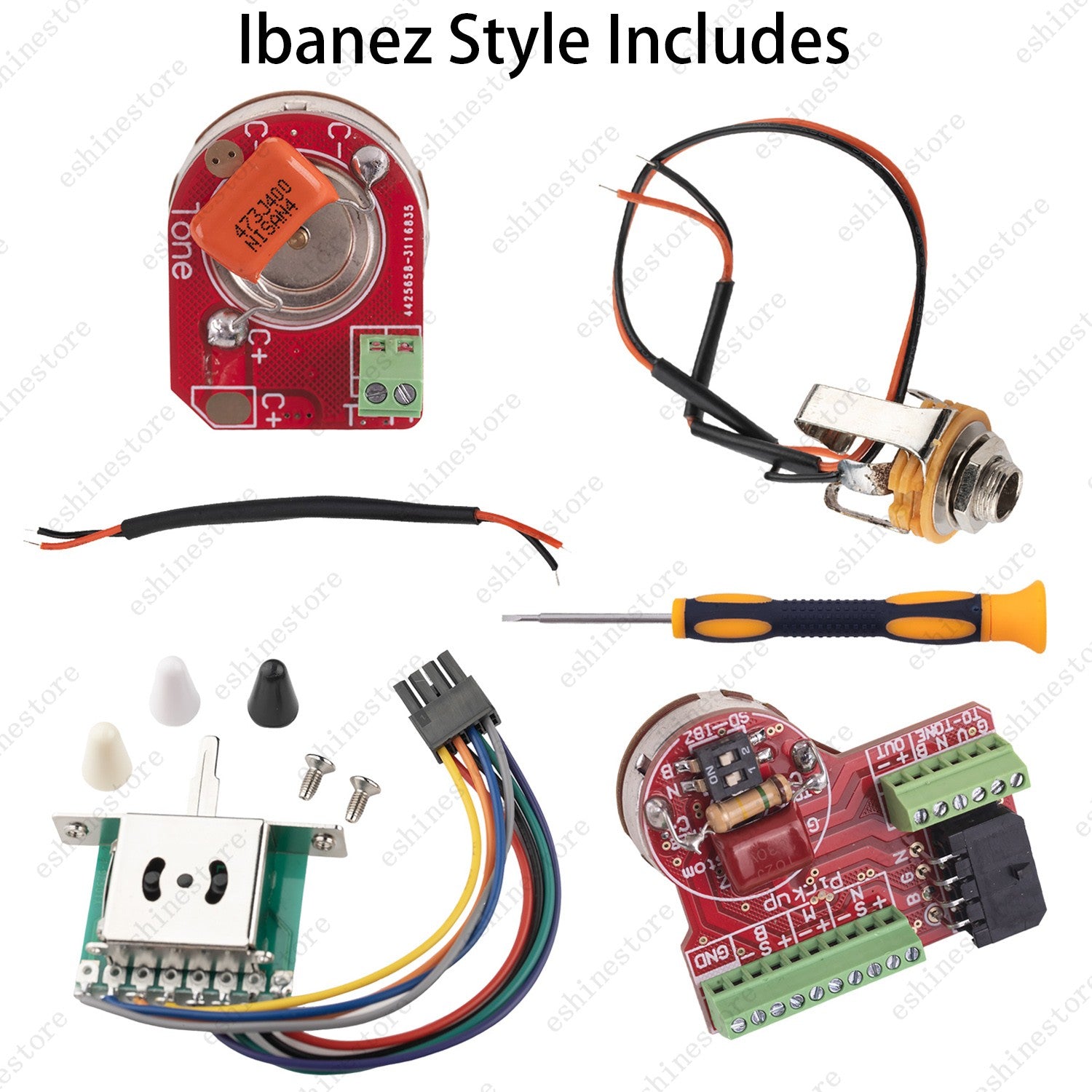 Solderless HSH/SSH/HHS Wiring Harness Alu Shaft Pots w/ 5-Way Switch for Ibanez