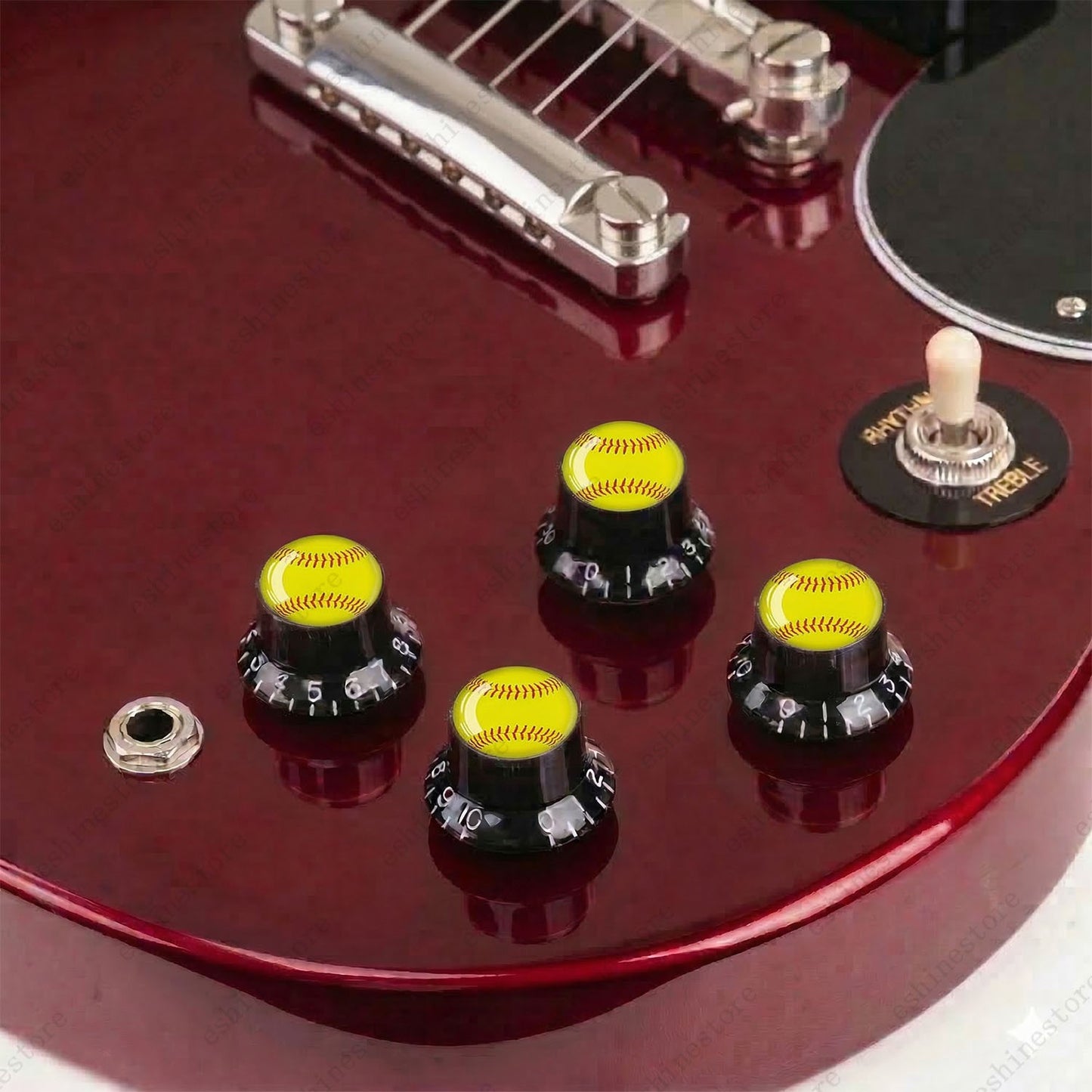 Guitar Reflector Knob w/ Yellow Baseball Design Cap Top Hat Knob for Les Paul SG