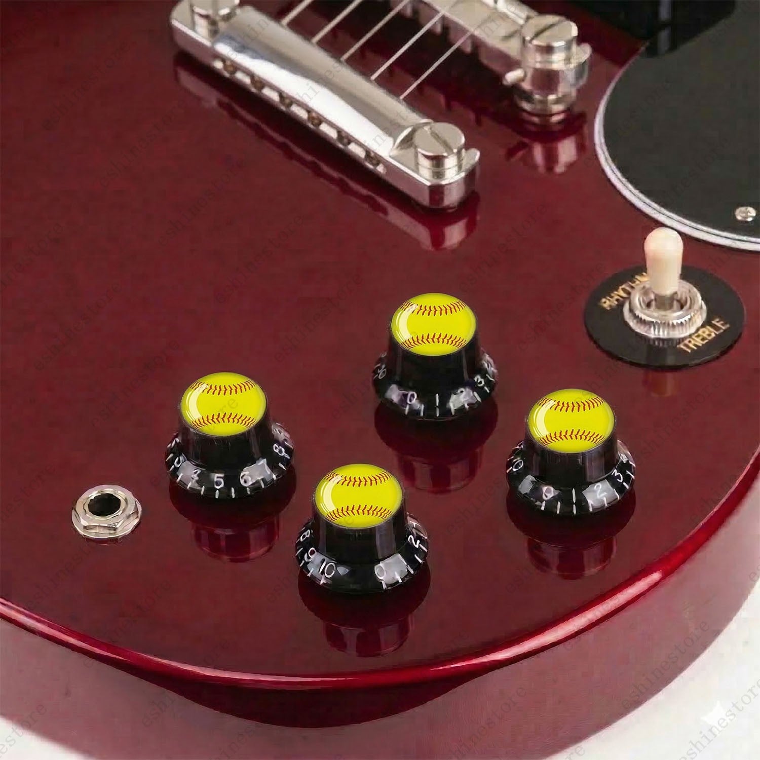 Guitar Reflector Knob w/ Yellow Baseball Design Cap Top Hat Knob for Les Paul SG