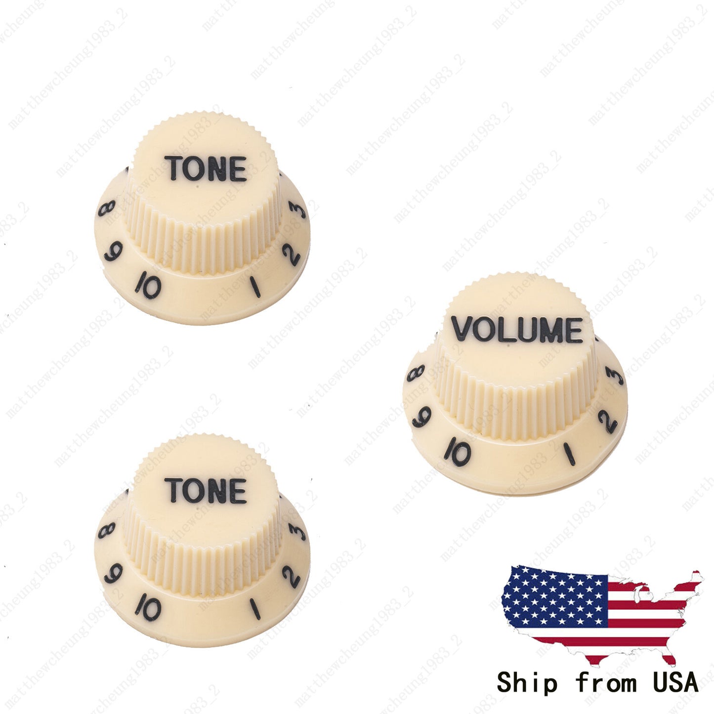 3x Cream /Black Numbers Electirc Guitar Knobs Volume Tone Knob fits Stratocaster
