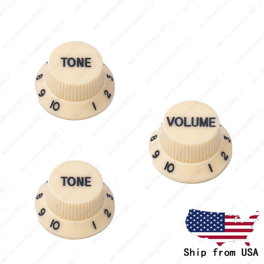 3x Cream /Black Numbers Electirc Guitar Knobs Volume Tone Knob fits Stratocaster