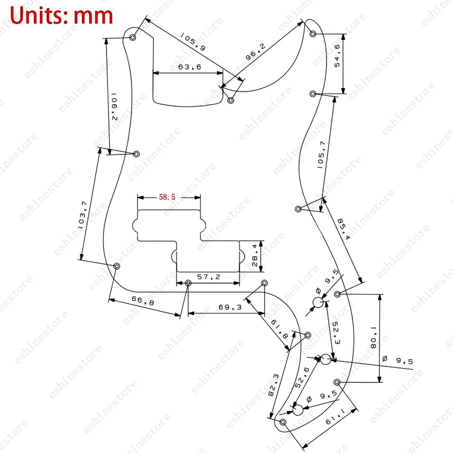 13 Hole Metal Aluminium Anodized Bass Pickguard Fits for Fender Precision P Bass