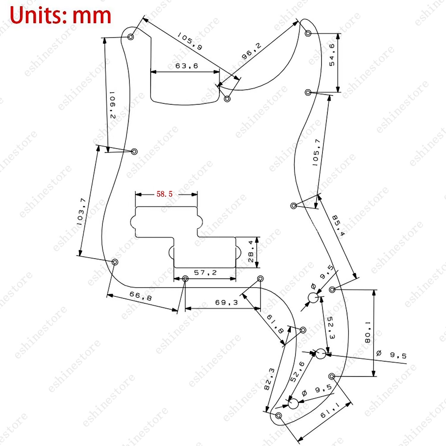 13 Hole Metal Aluminium Anodized Bass Pickguard Fits for Fender Precision P Bass