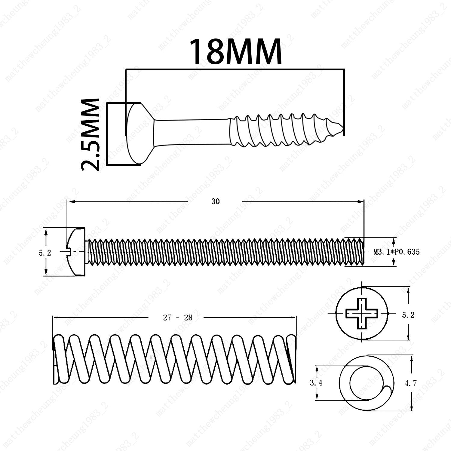 Complete Imperial Thread Humbucker Pickup Mounting+Ring Screw+Spring For Gibson