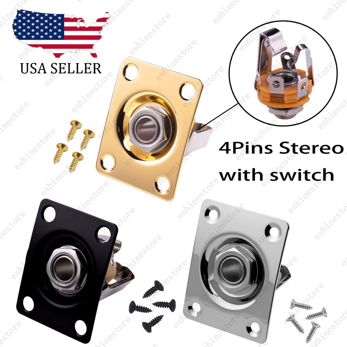 Electric Guitar Output Jack Plate Square Rectangle Socket Screws For Tele LP