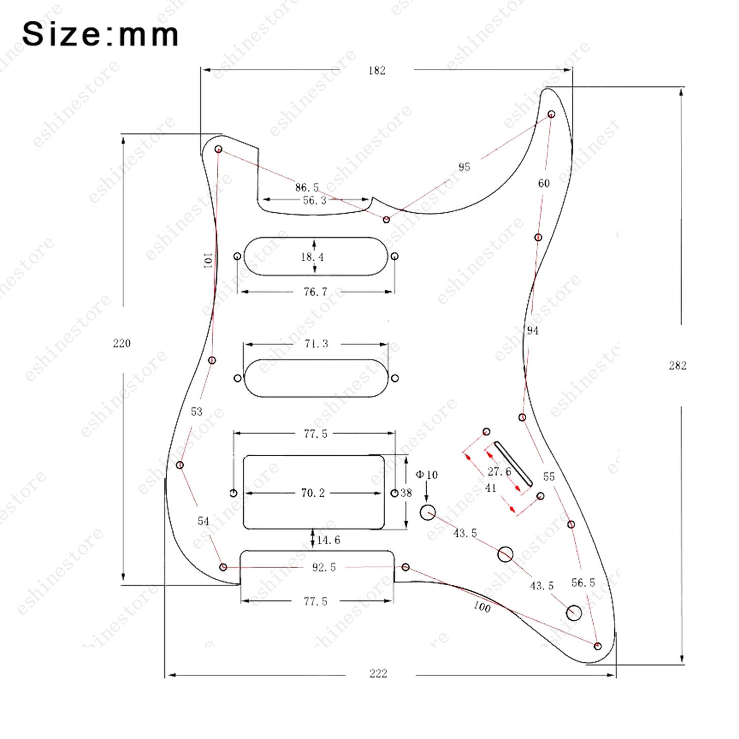 11 Hole HSS Metal Guitar Pickguard Aluminum For ST Strat Electric guitar 5 color
