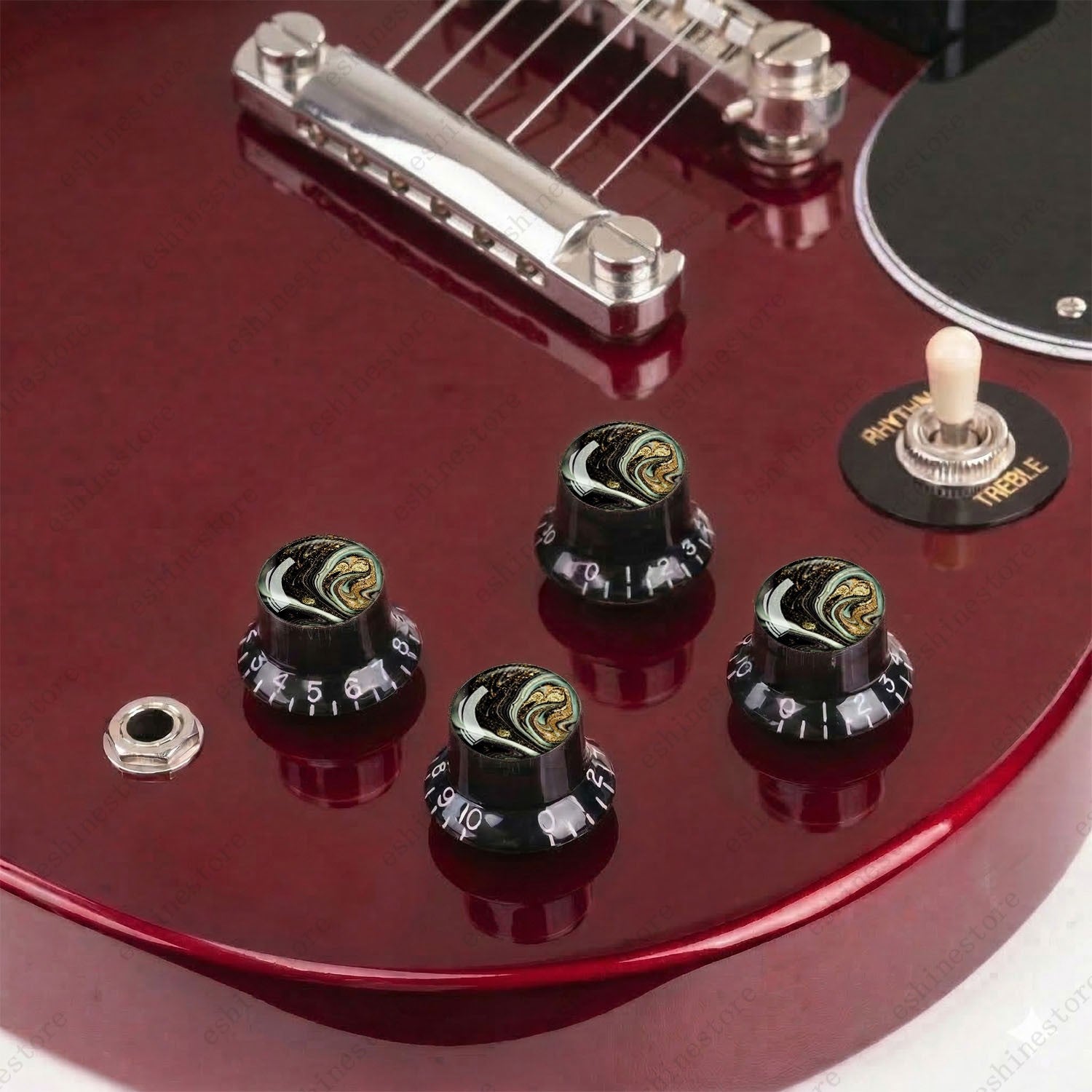 Guitar Reflector Knobs with Marble Texture Cap Top Hat Knob for Les Paul SG - 06