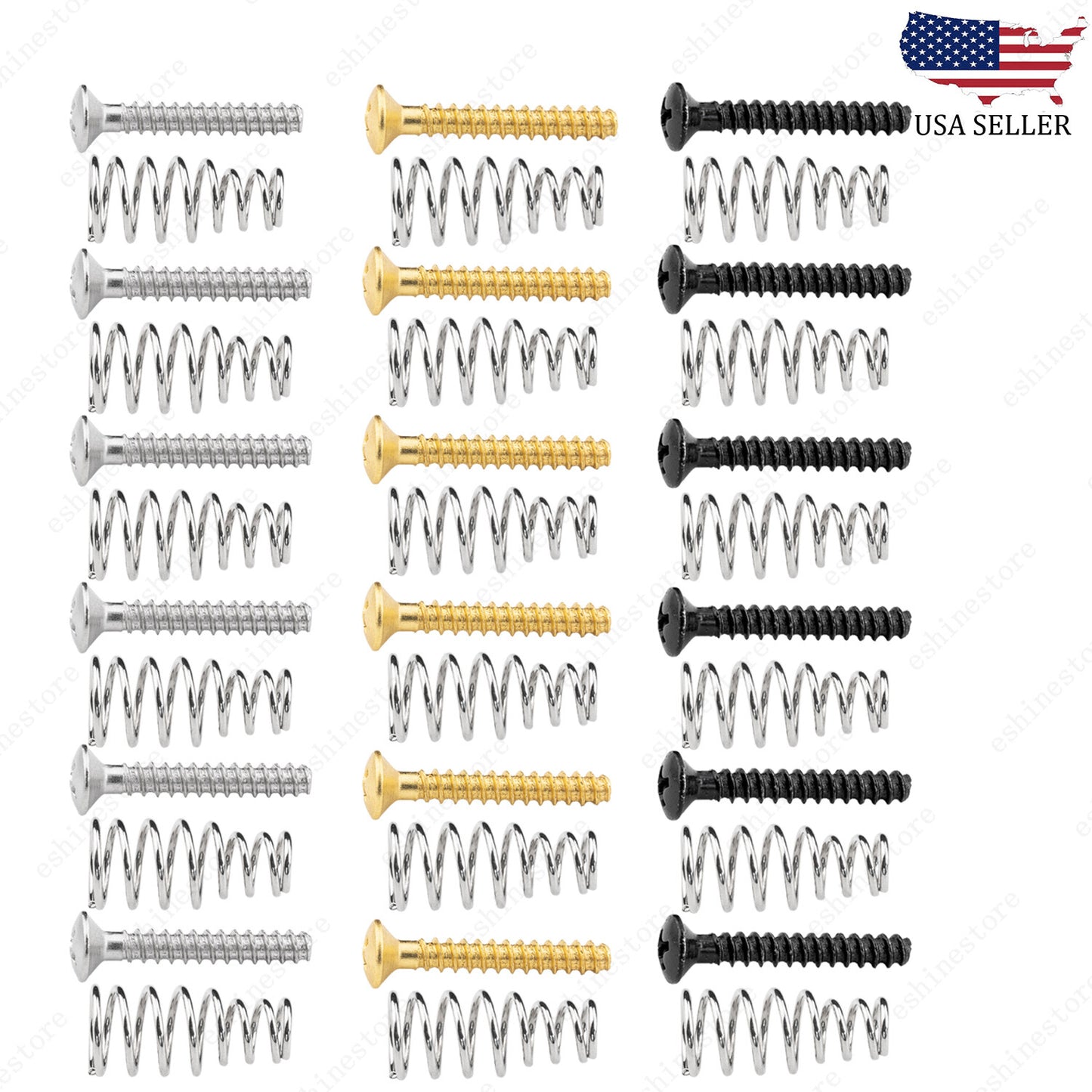 6 Pcs Single coil pickup mounting Countersunk Head Screws & Springs 3 Colors