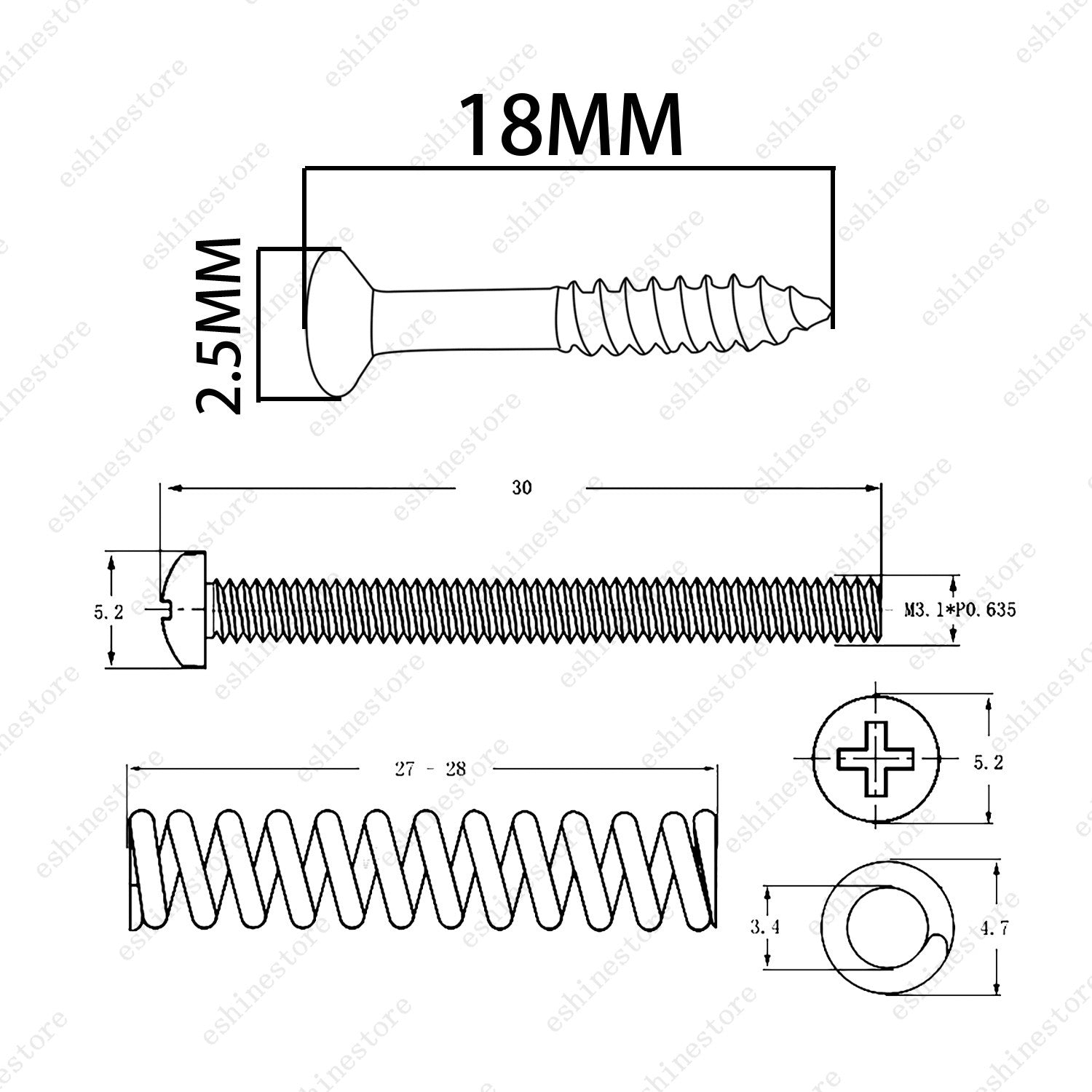 Imperial Thread Humbucker Mounting Kit - Screws,Springs&Rings for Seymour Duncan