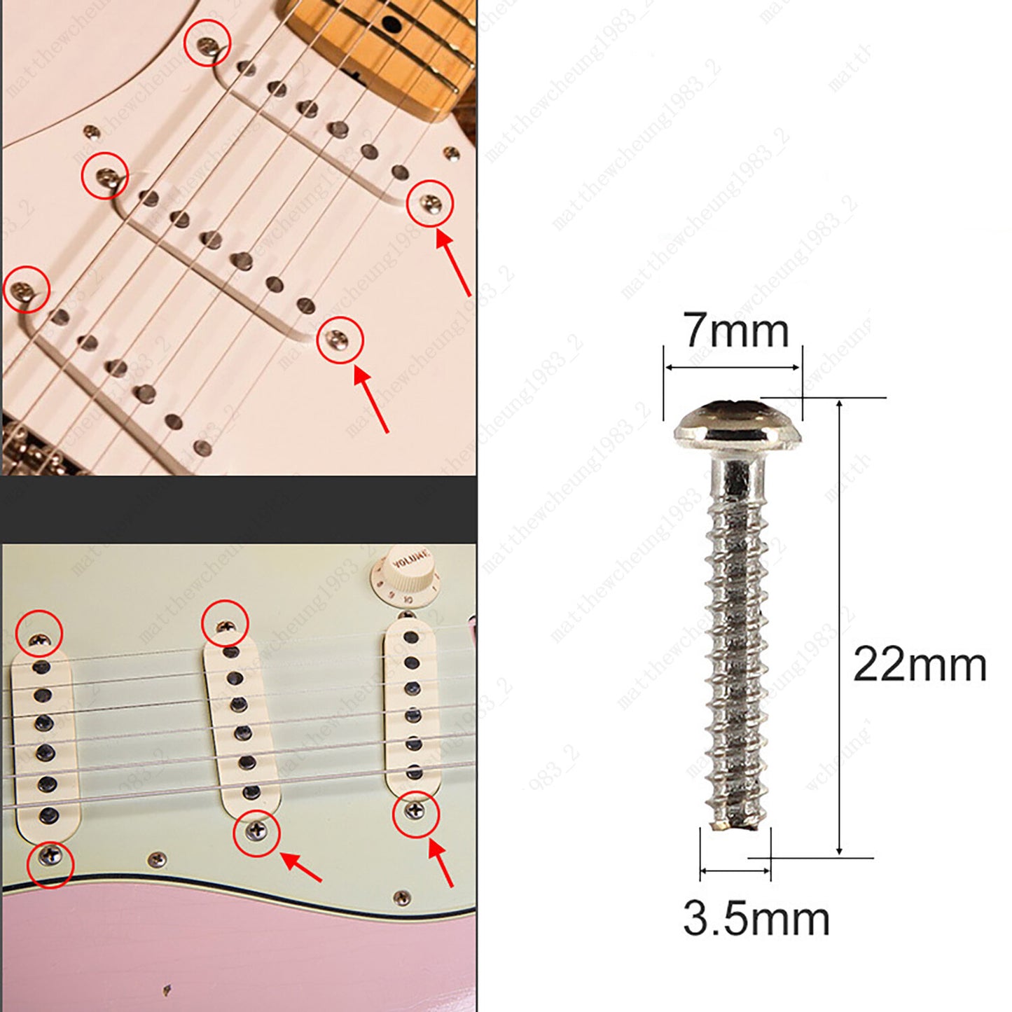 3 COLOR Single Coil Pickup Height Adjustment Pan Head Screw & Springs For Strat