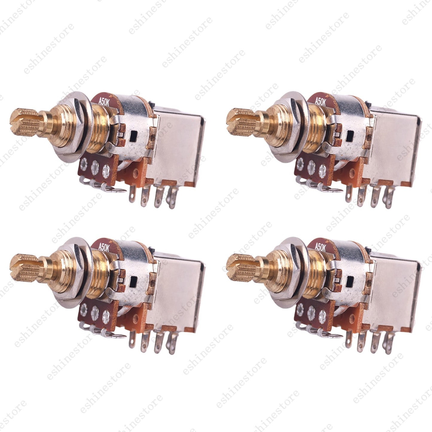 4x 18-Split Brass Long Shaft Pot Push-Push Switch A/B25/50K/ For Active Pickup