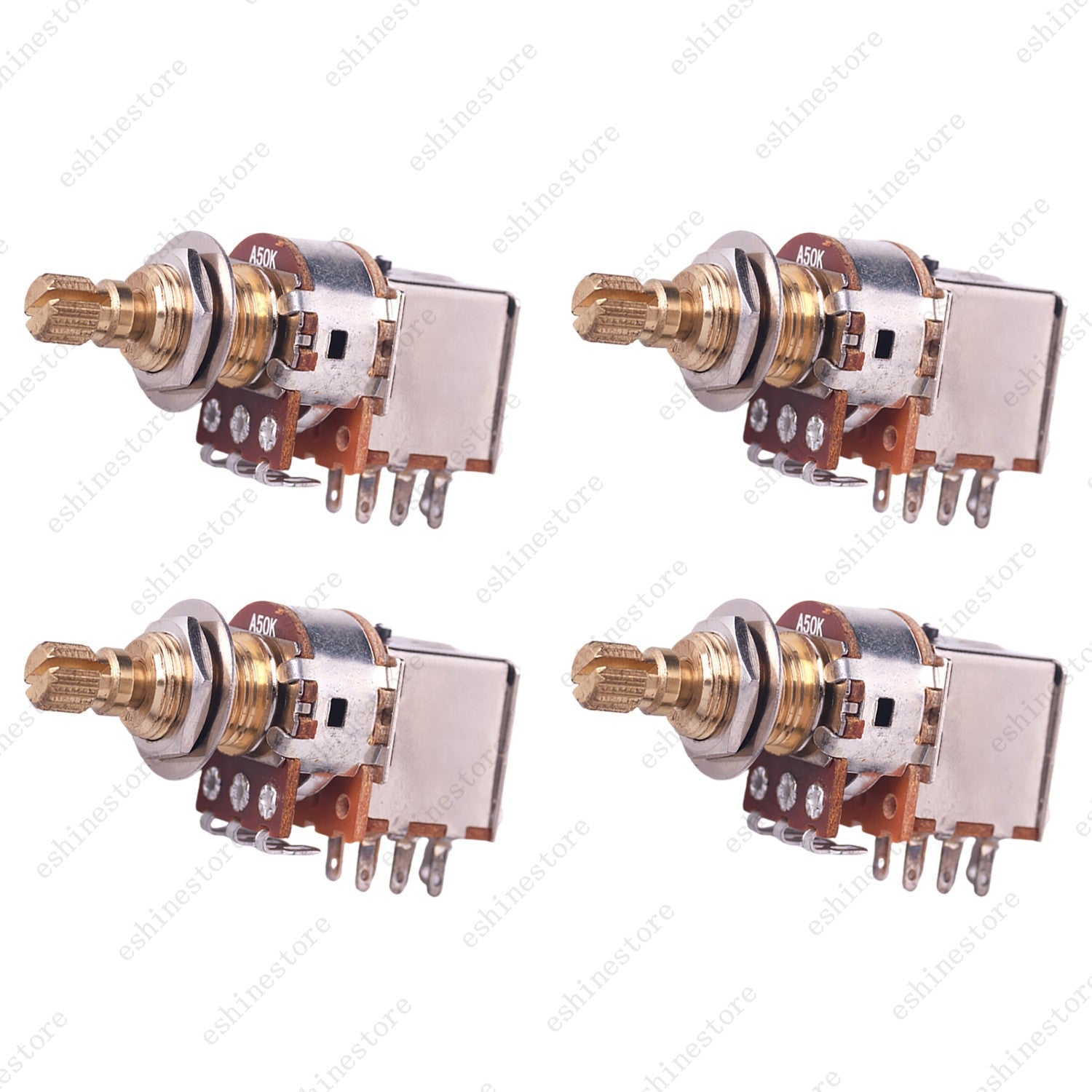 4x 18-Split Brass Long Shaft Pot Push-Push Switch A/B25/50K/ For Active Pickup
