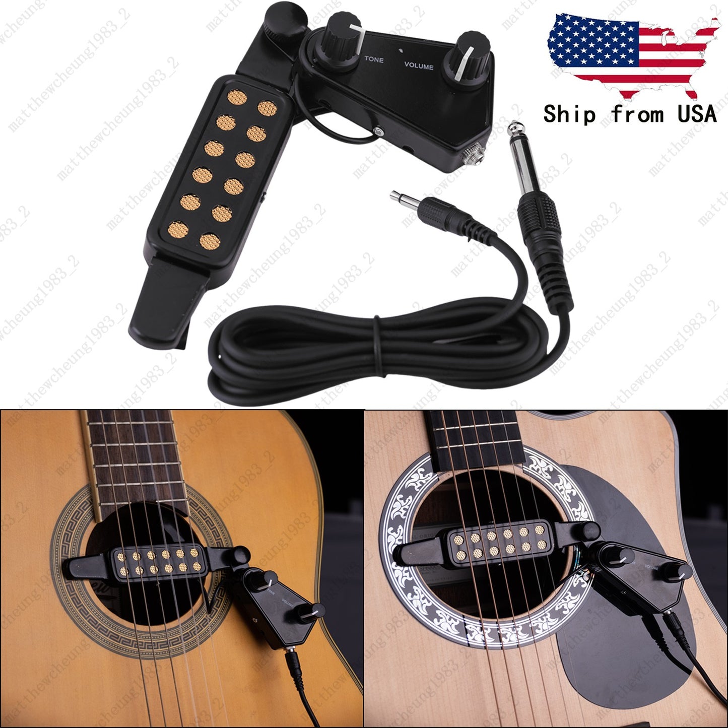 Acoustic Classical Guitar Magnetic Pickup Transducer Volume Tone Audio Cable Kit