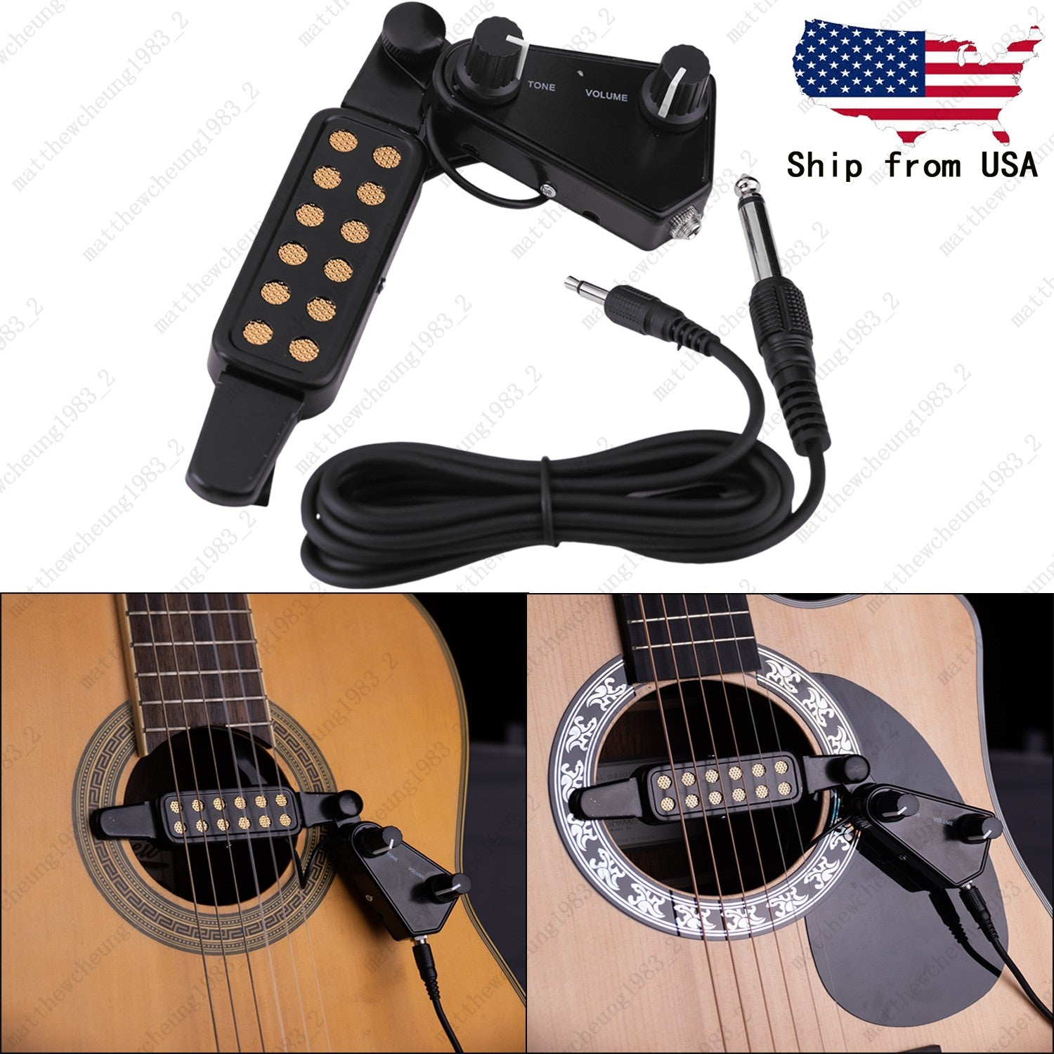 Acoustic Classical Guitar Magnetic Pickup Transducer Volume Tone Audio Cable Kit