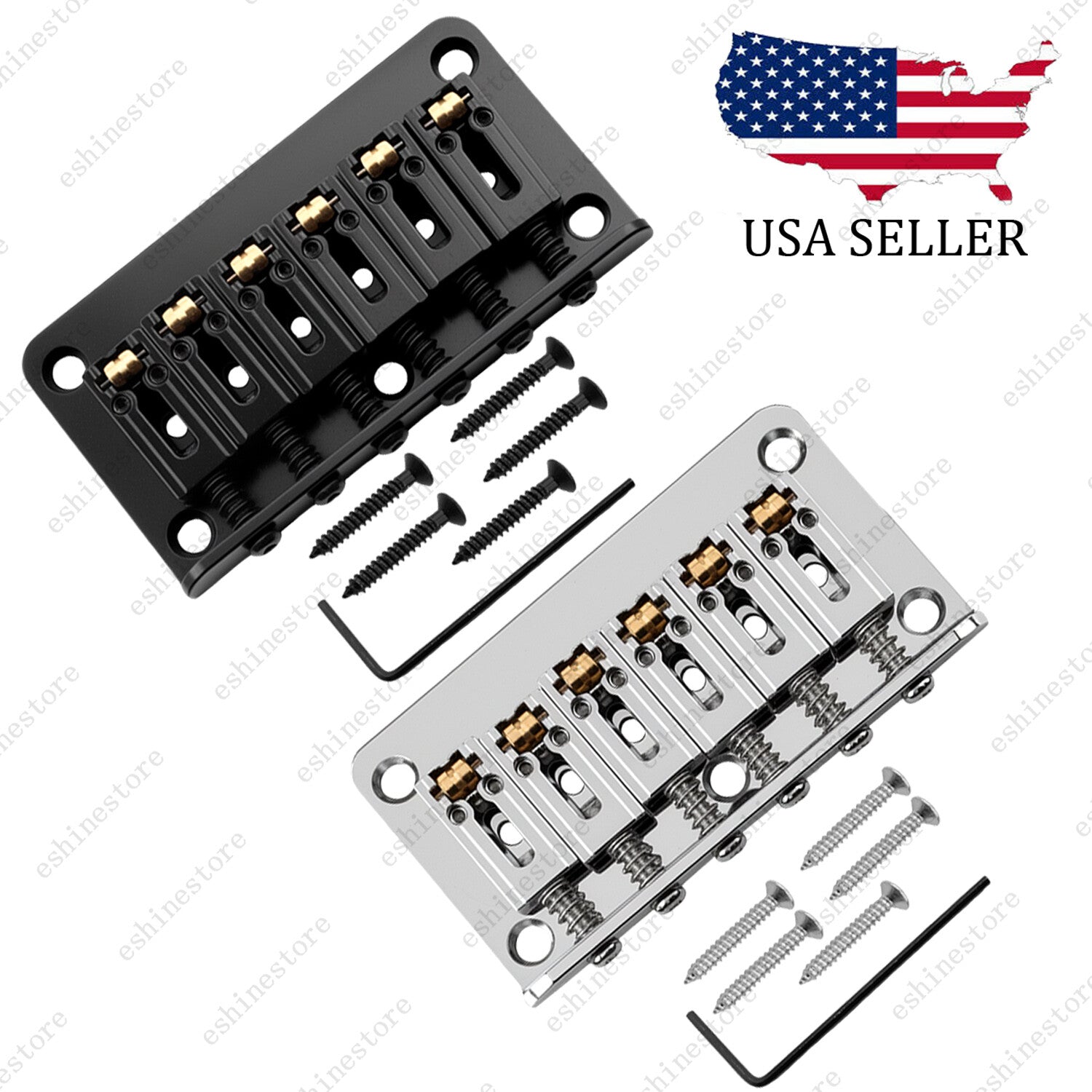 6 String 78mm Guitar Roller Bridge Fixed Hardtail Bridge Top Load Tailpiece