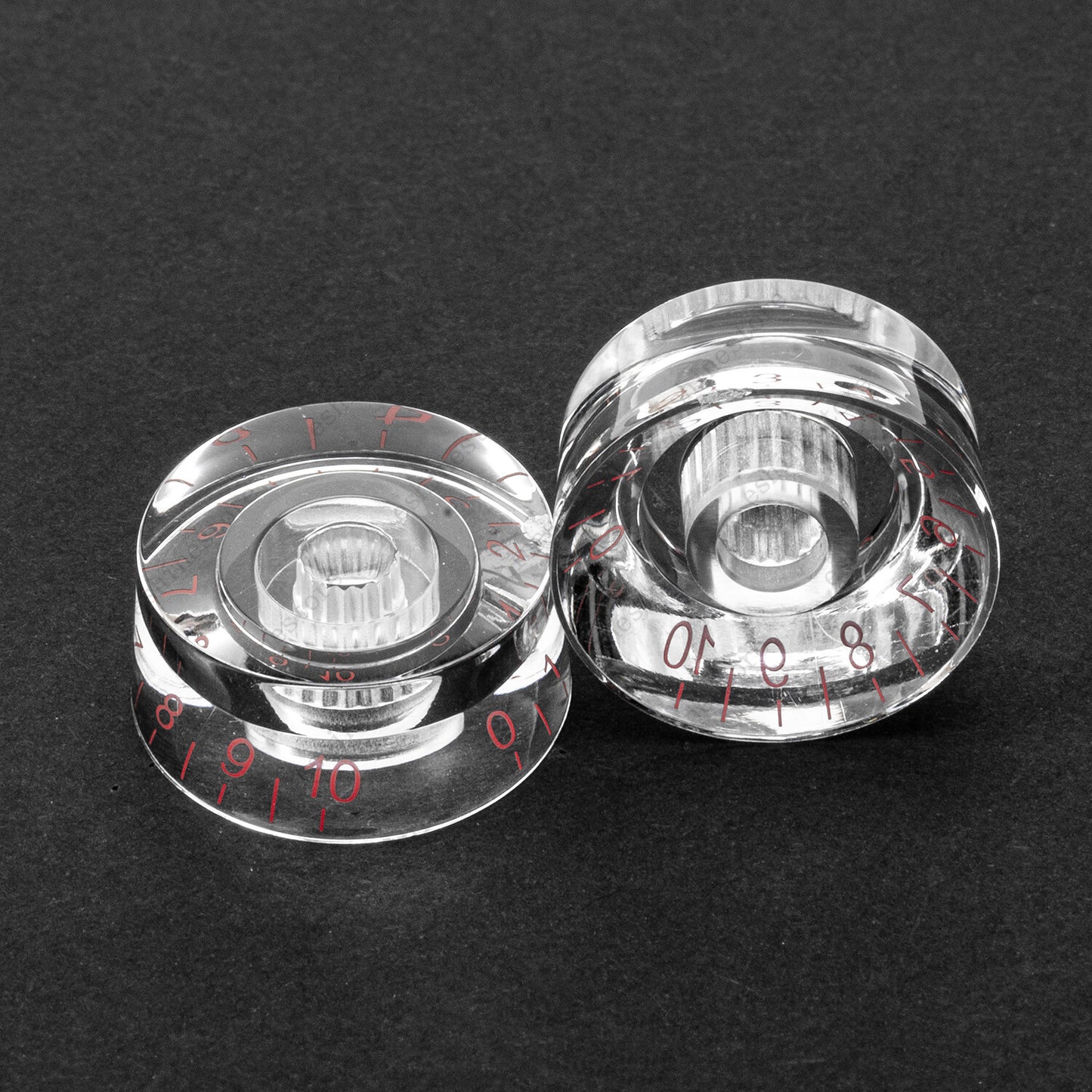 4 Pcs CLEAR w/RED Letter Guitar Control Knobs Speed Knobs For Les Paul SG