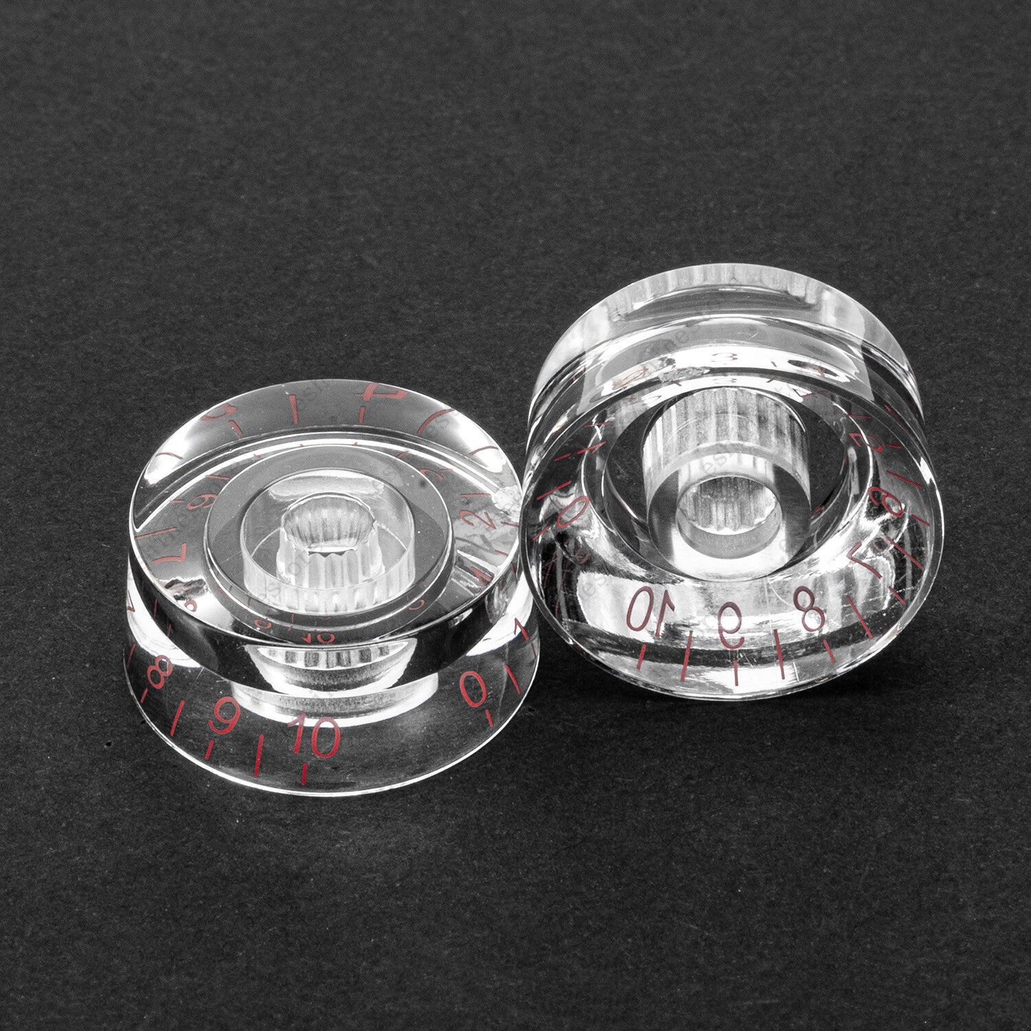 4 Pcs CLEAR w/RED Letter Guitar Control Knobs Speed Knobs For Les Paul SG