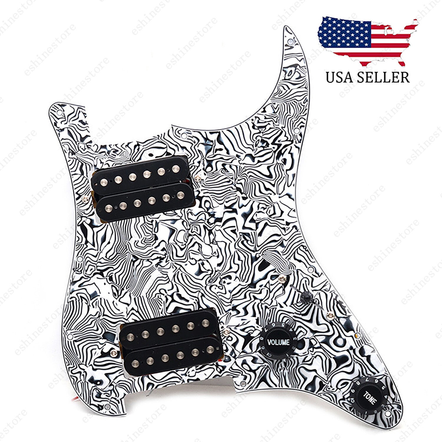 Loaded Strat Pickguard Prewired HH Pickguard with Ceramic Pickups Cowrie Black